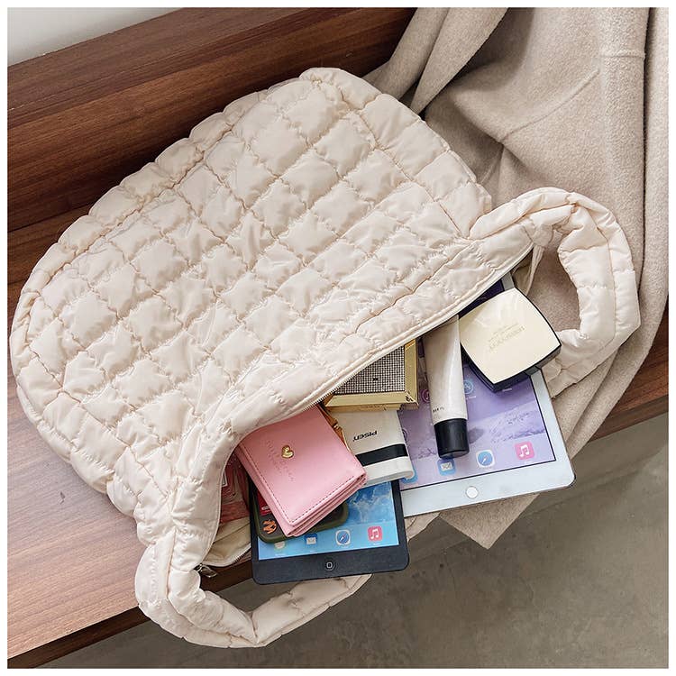 Lovesoft - Quilted Zipper Large Shoulder Bag