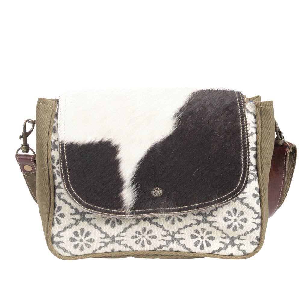Clea Ray Canvas Bags & Clothing - Flower Pattern Recycled Rug With Cowhide Crossbody