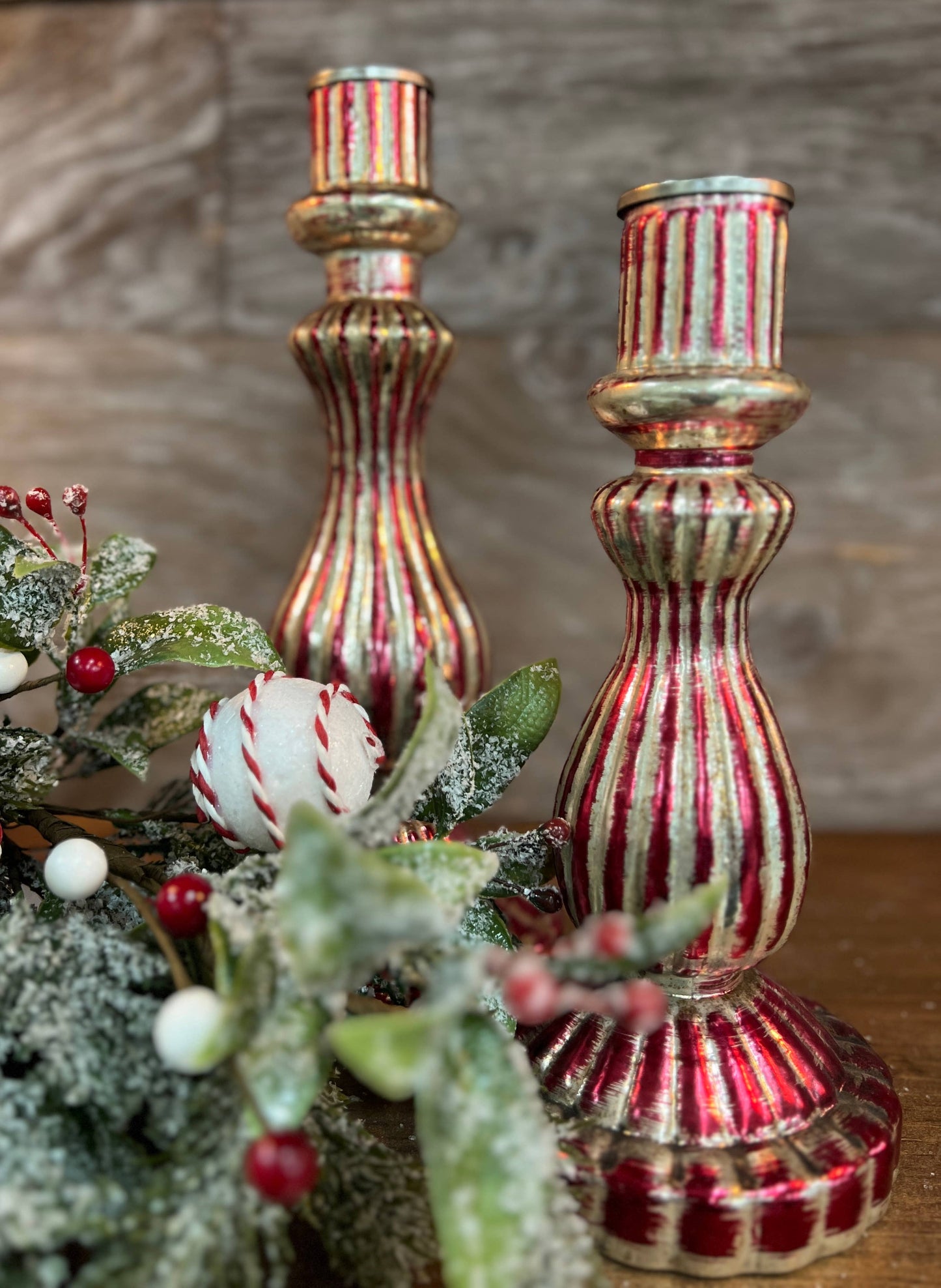 Wholesale Home Decor - Large Candy Striped Glass Taper Holder 4.5x11in