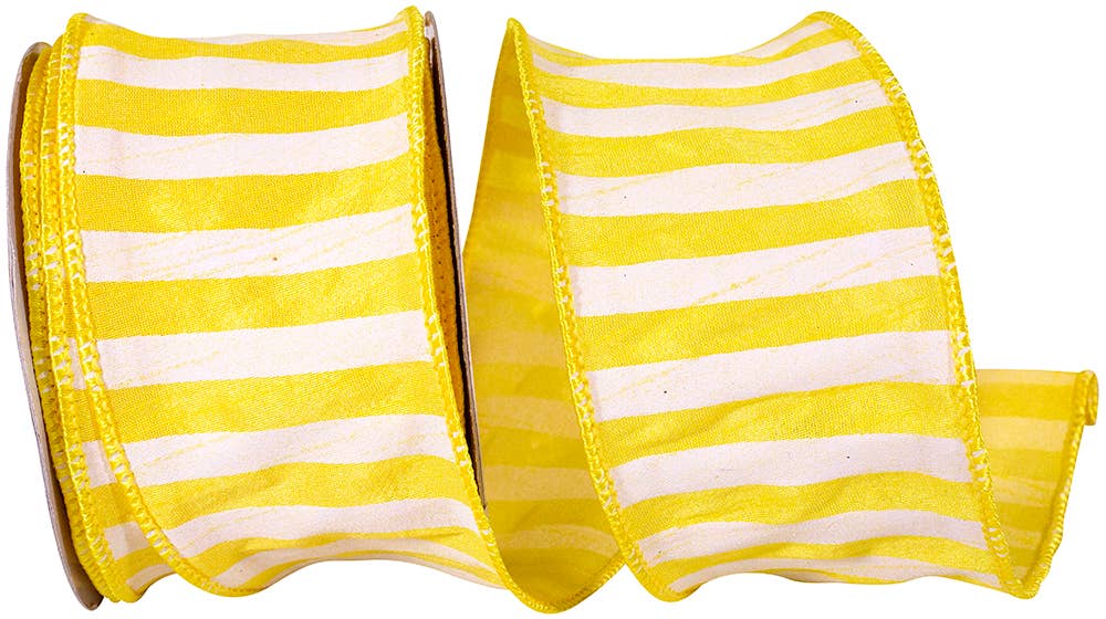 RELIANT RIBBON - Cabana Stripe  Horiz. Dupioni Lux Wired Edge, Sunshine 40F