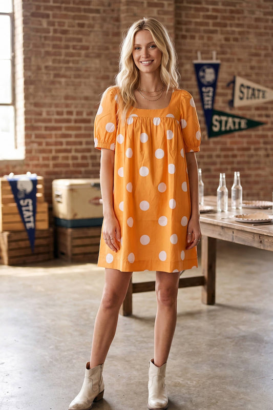 Sewn and Seen - Gameday Polka Dot Puff Sleeve Dress