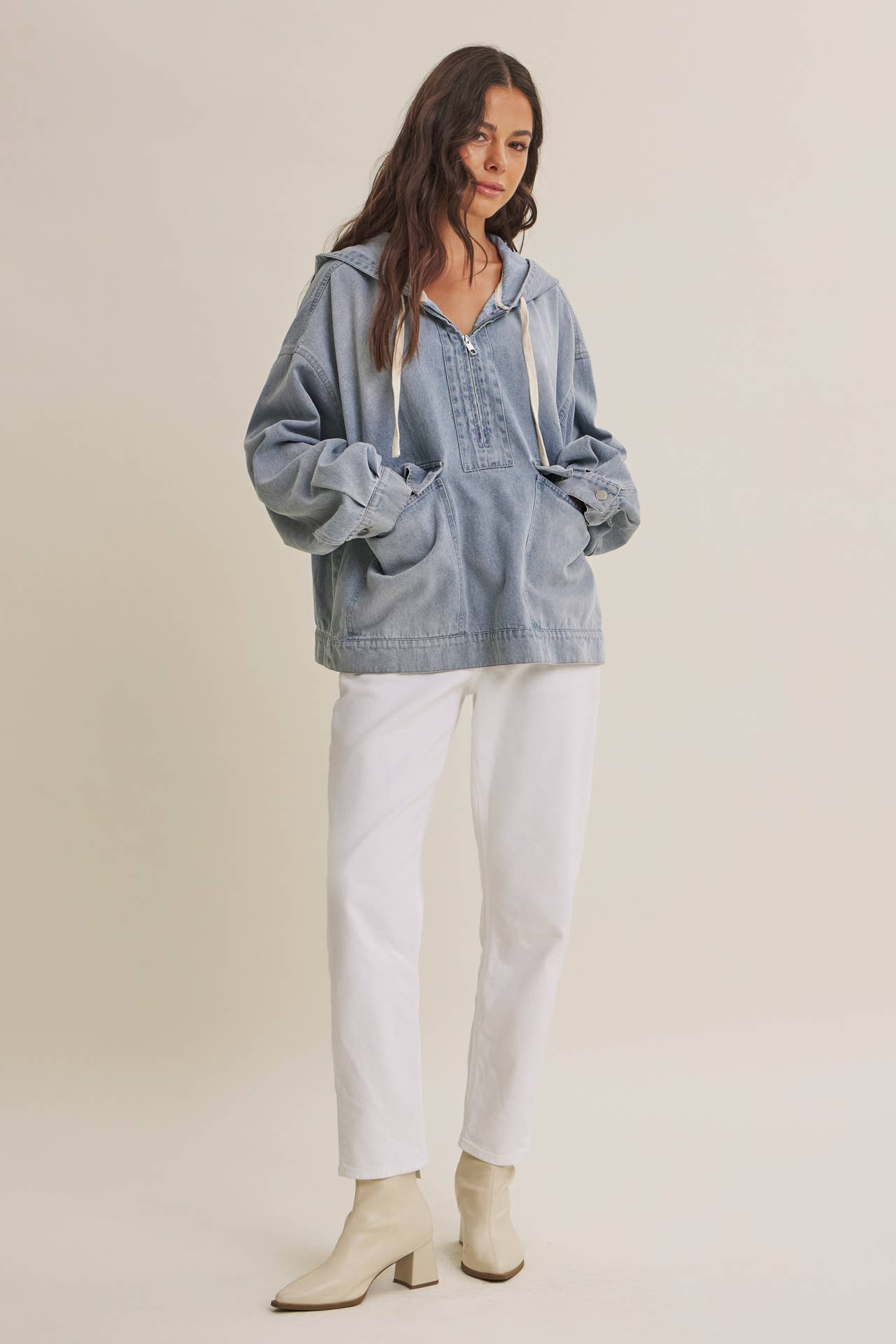 in february - CRAVING COMFORT MINERAL-WASHED DENIM HOODED PULLOVER