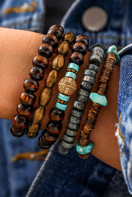 1 the Woman - Boho Turquoise Wooden Beaded Multi Layer Bracelet