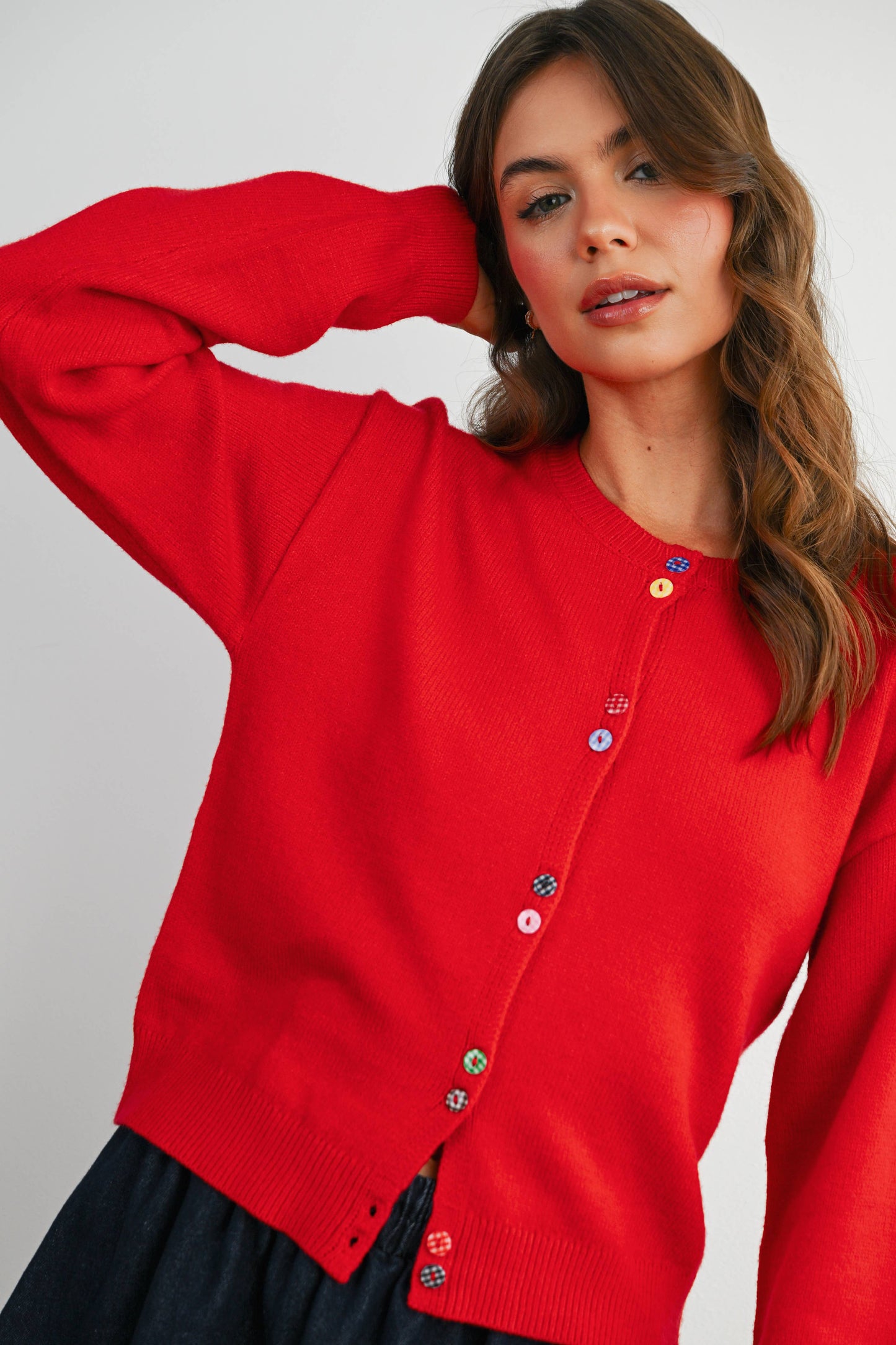 BUTTERMELON - Long Sleeve Buttoned Cropped Cardigan Sweater - BMC7906