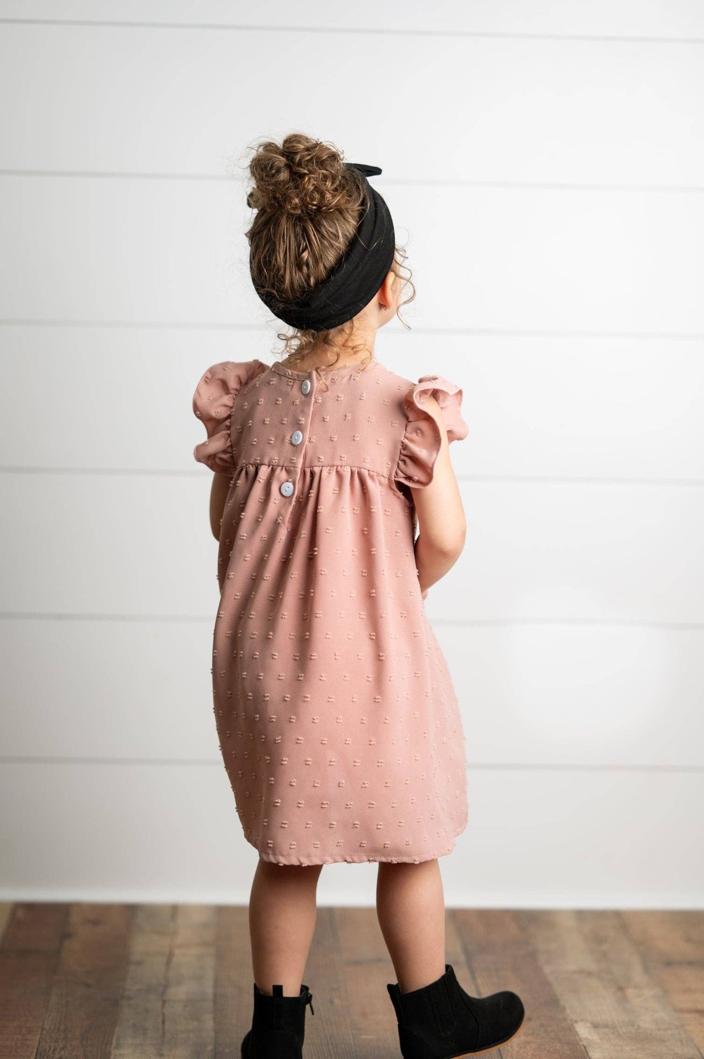 Wren & James - Girls Blush Ruffle Bib Swiss Dot Spring Summer Dress