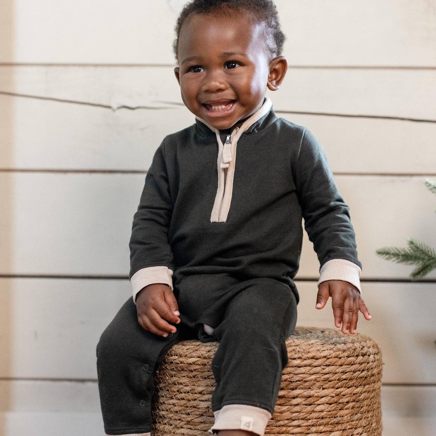 Burt's Bees Baby - Organic Quarter Zip Baby Boy Jumpsuit - Shadow