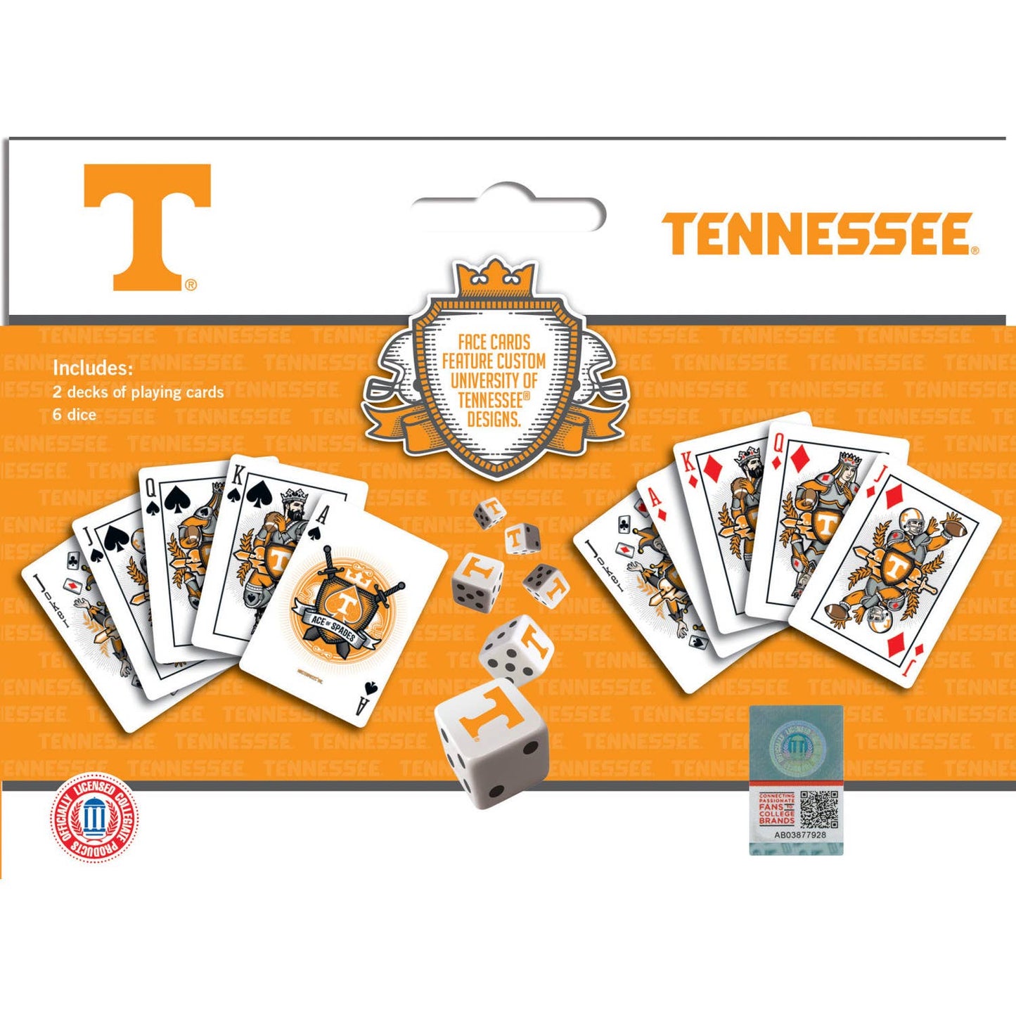 Masterpieces Puzzles - Tennessee Volunteers - 2-Pack Playing Cards & Dice Set