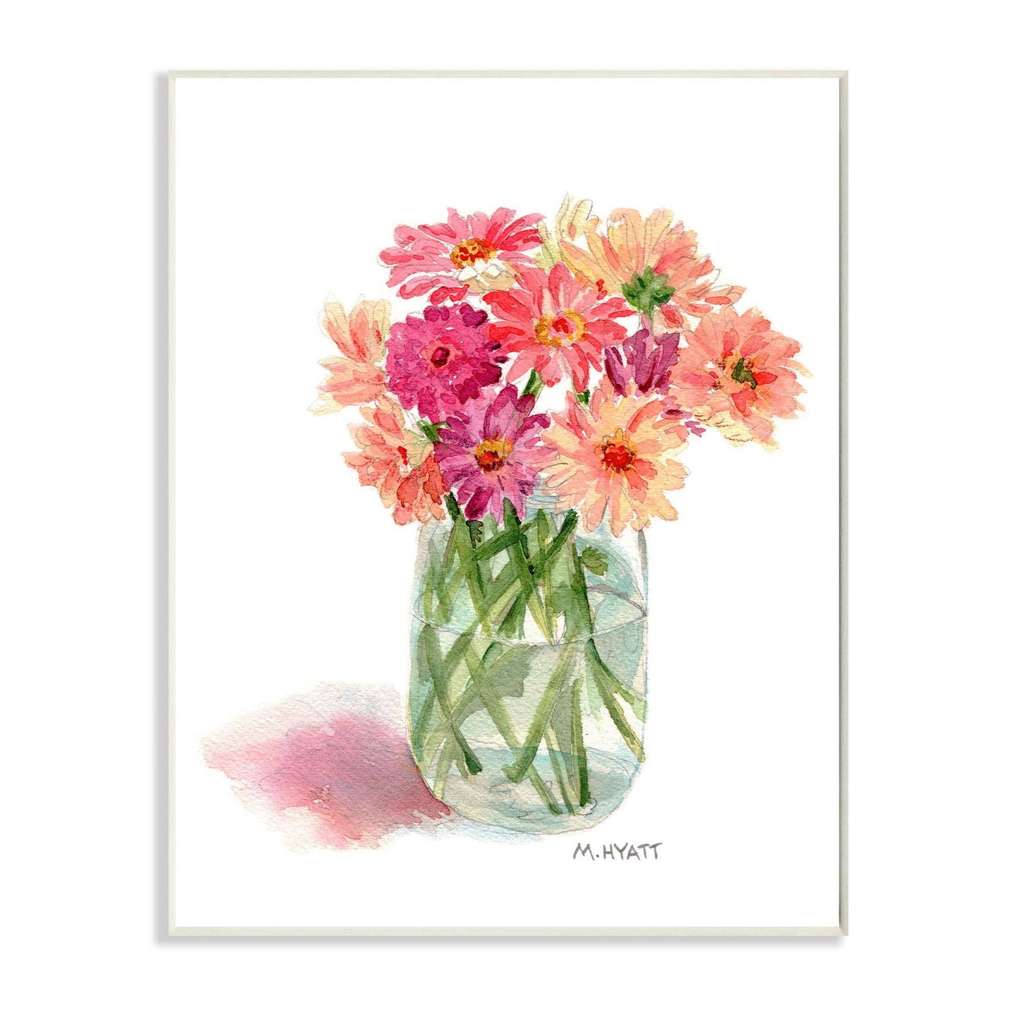 Stupell Industries - Pink Daisy Watercolor Bouquet in Canning Jar