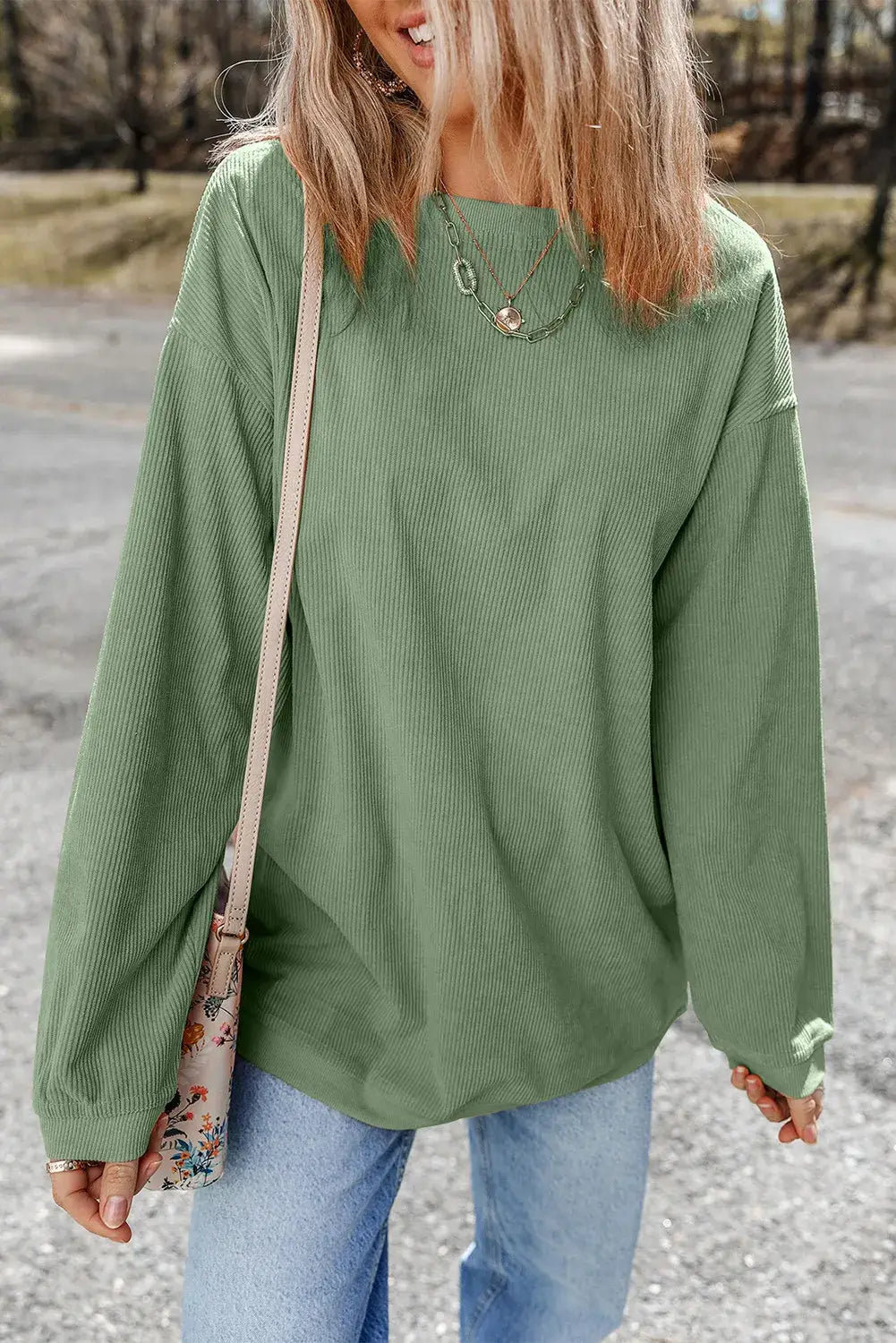 Lovesoft - Orange Long Sleeve Ribbed Corded Oversized Sweatshirt