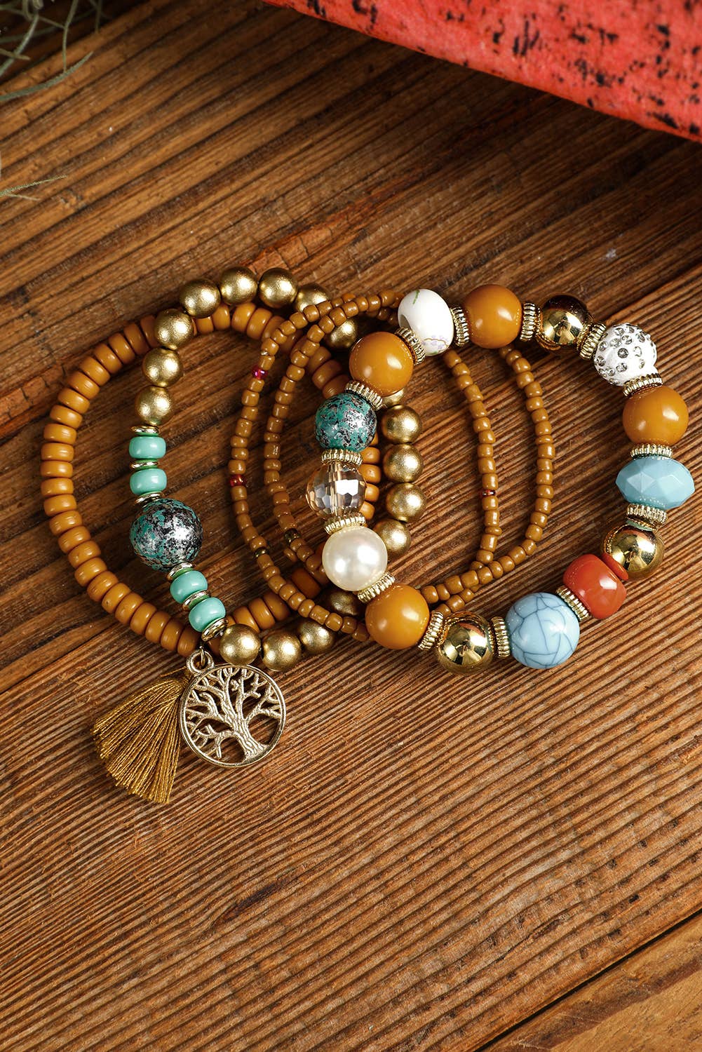 1 the Woman - 5pcs Boho Beaded Turquoise Bracelets Set