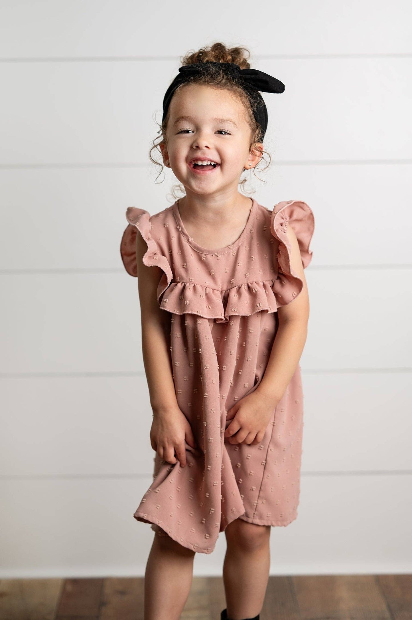 Wren & James - Girls Blush Ruffle Bib Swiss Dot Spring Summer Dress