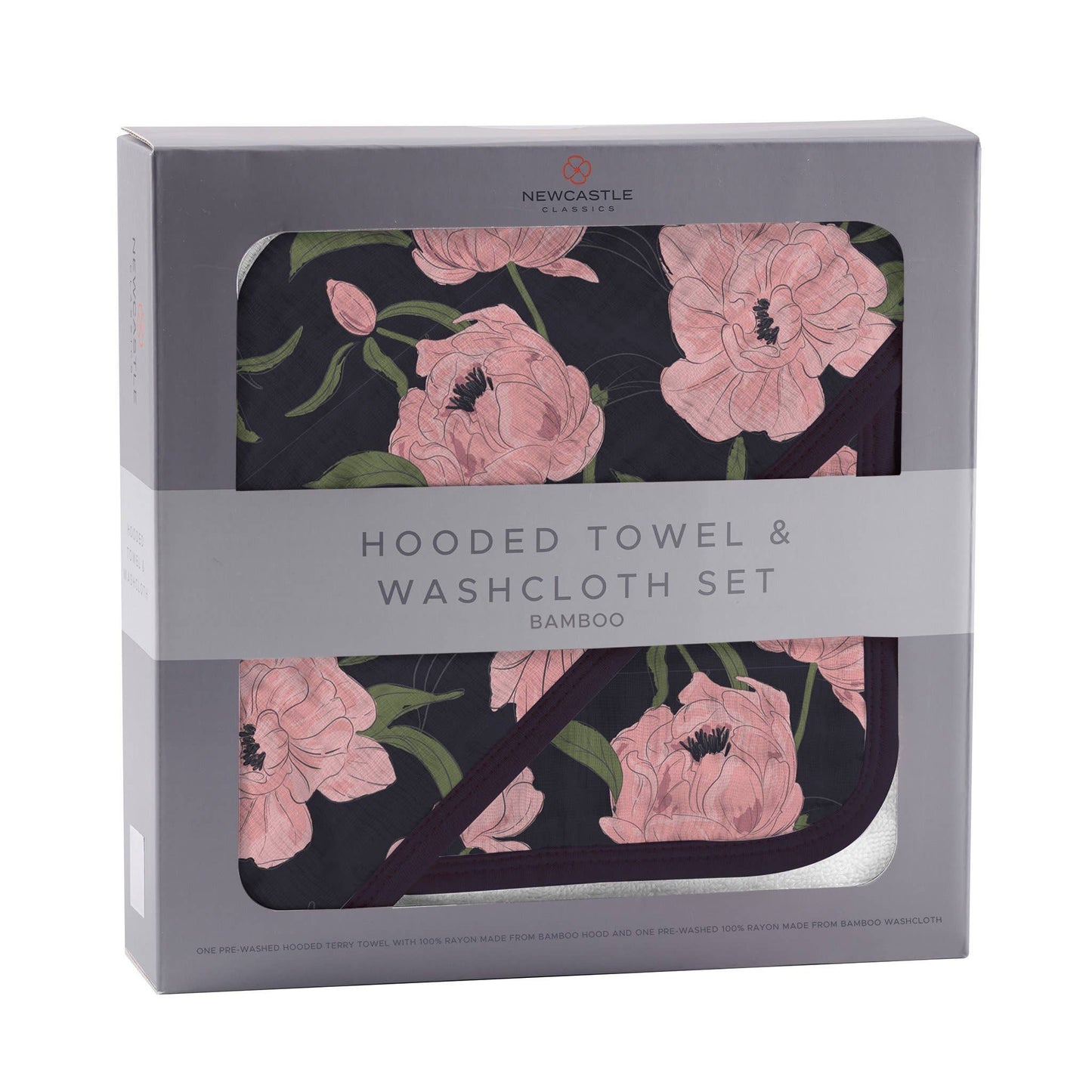 Newcastle Classics - Peonies Hooded Towel and Washcloth Set
