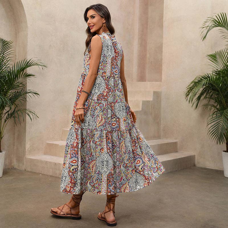 Lovesoft - Women’s Boho Paisley Tassel Maxi Dress Sleeveless