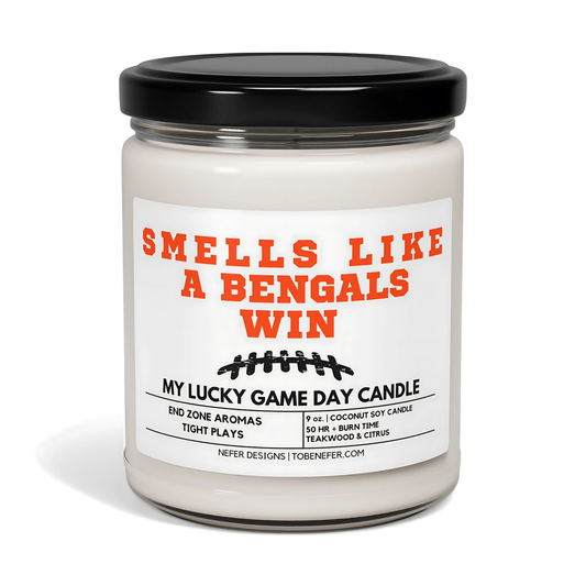 Nefer Designer Candles & Home Decor - Smells Like a Bengals Win - Cincinnati Lucky Game Day Candle