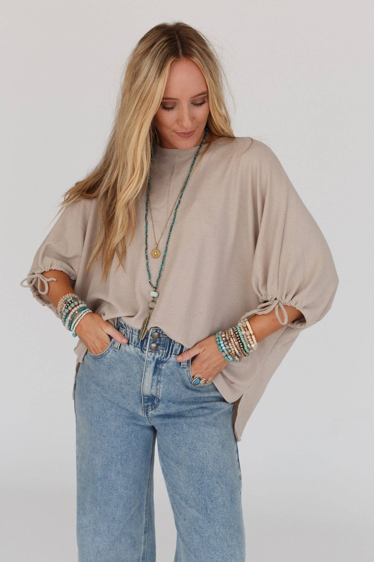 Three Bird Nest - Little Lark Puff Sleeve Tee - Taupe