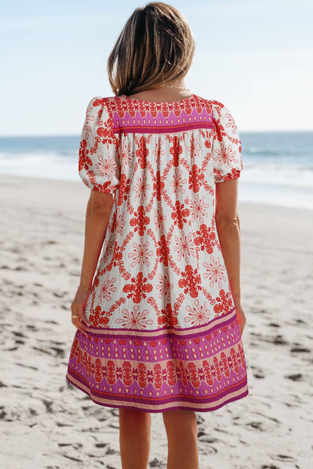 Aapparella - Cute Boho Floral Short Sleeve Mini Dress | S-XL