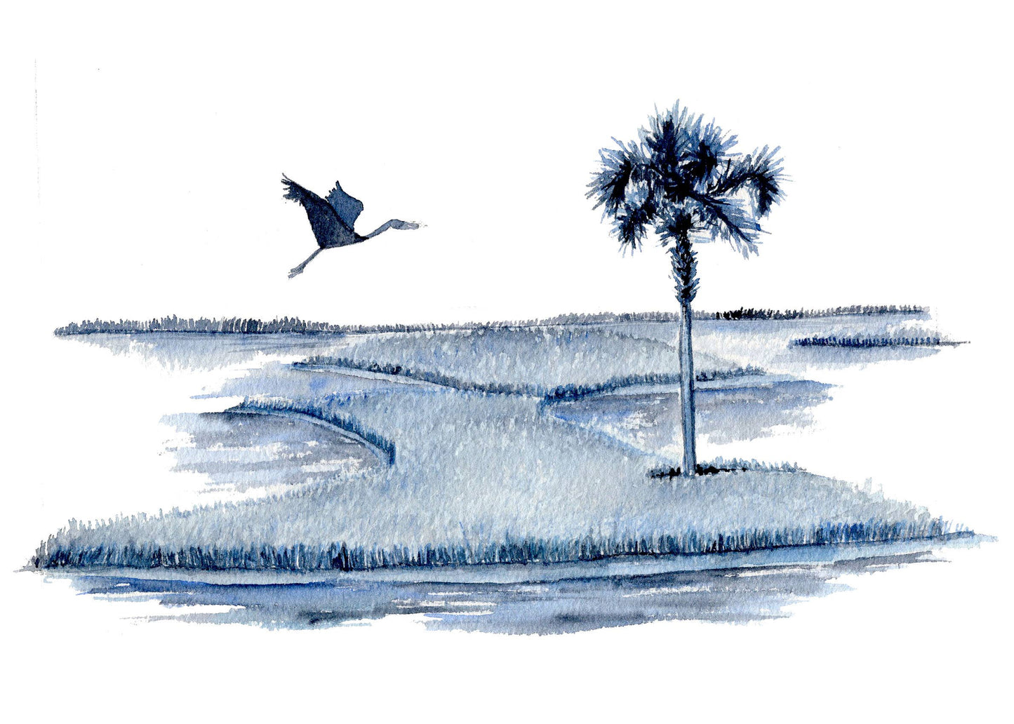 Art Print: Grace Langdon Art - Blue Marsh Watercolor Art Print