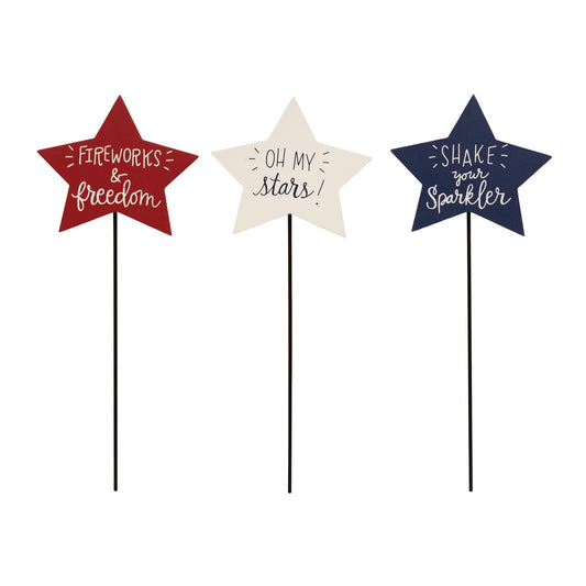 The Hearthside Collection - Patriotic Star Plant Stake, 3 Assorted