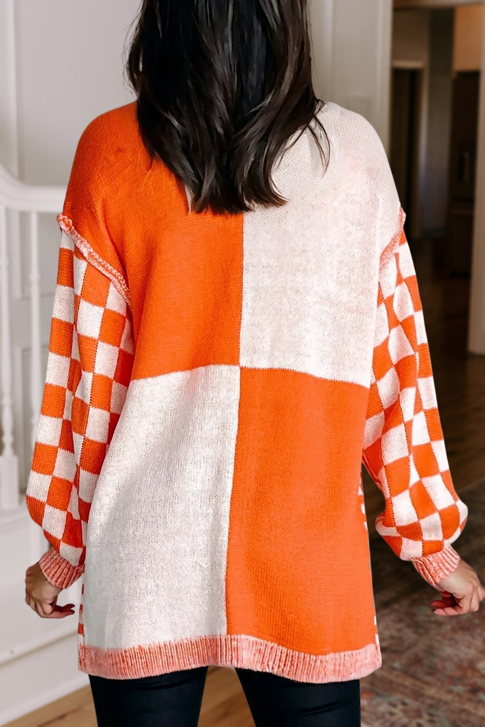 Aapparella - Checkered Pattern Open Front Drop Shoulder Cardigan | S-4X