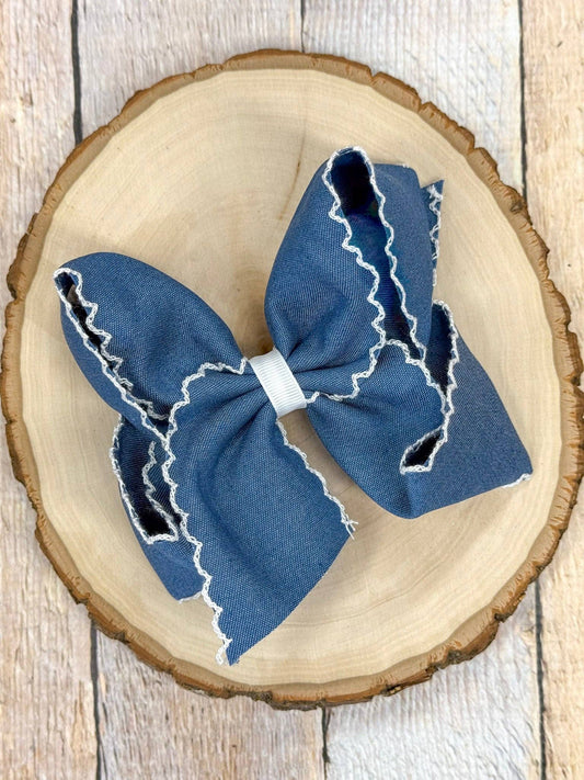 The Hair Bow Company - Denim Moonstitch Hair Bow | Clip or Headband