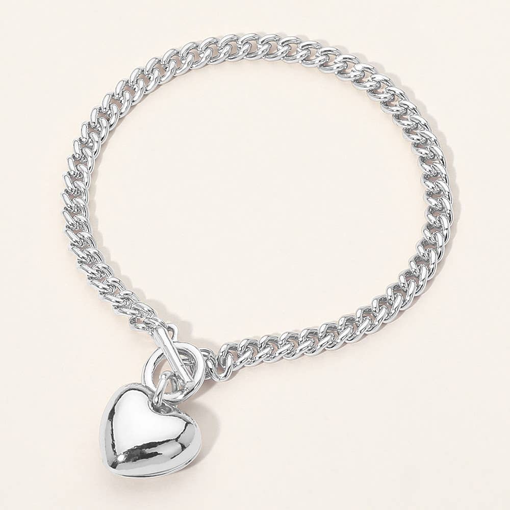 Sensibling Corp. - Puffy Metal Heart Charm Toggle Chain Bracelet
