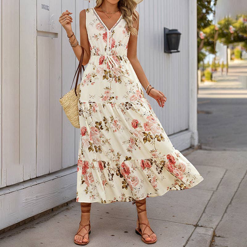 Lovesoft - Sleeveless Deep V-Neck Loose Plain Long Maxi Casual Dress