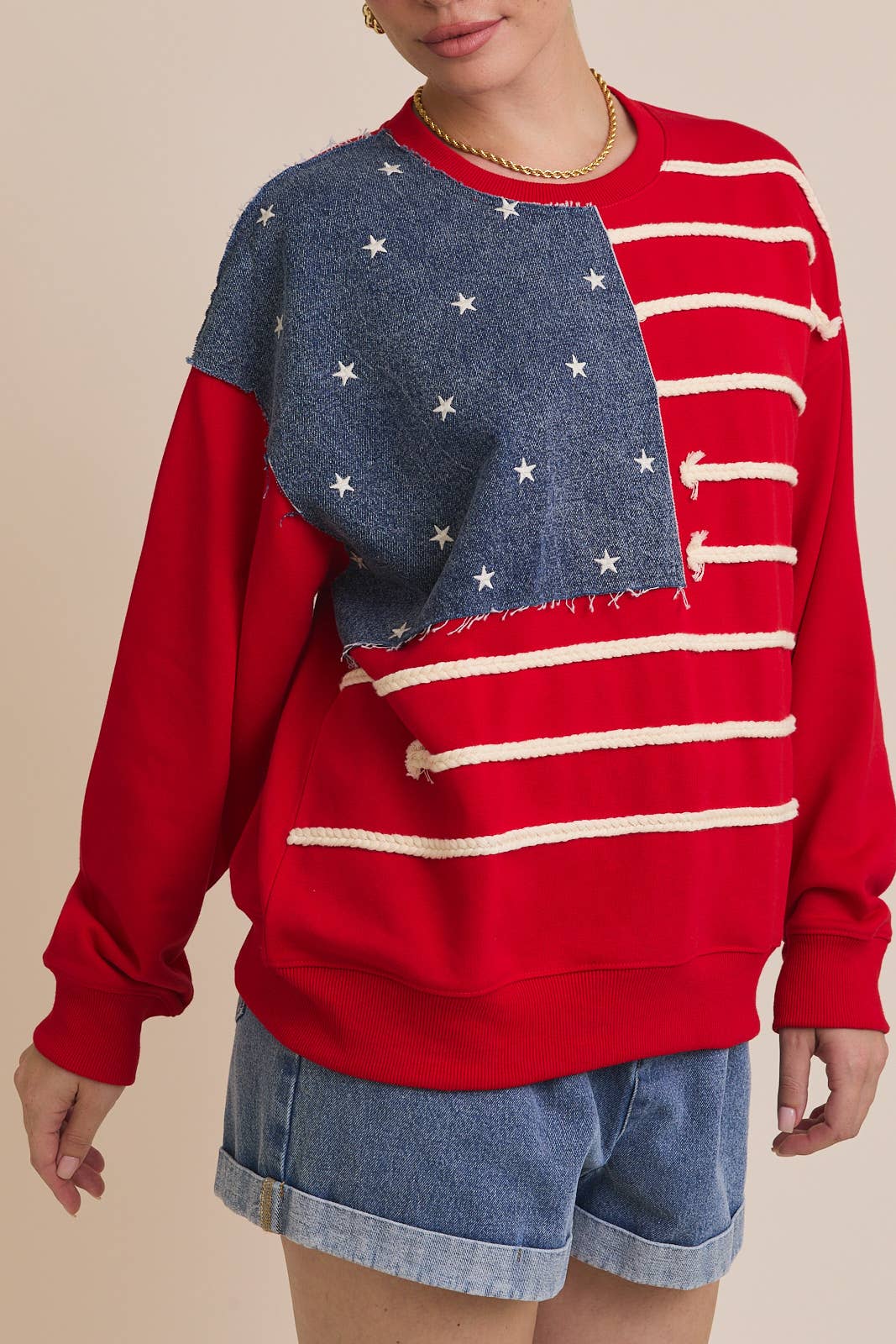 GILLI - CREW NECK LONG SLEEVE "USA FLAG" NOVELTY SWEATSHIRT