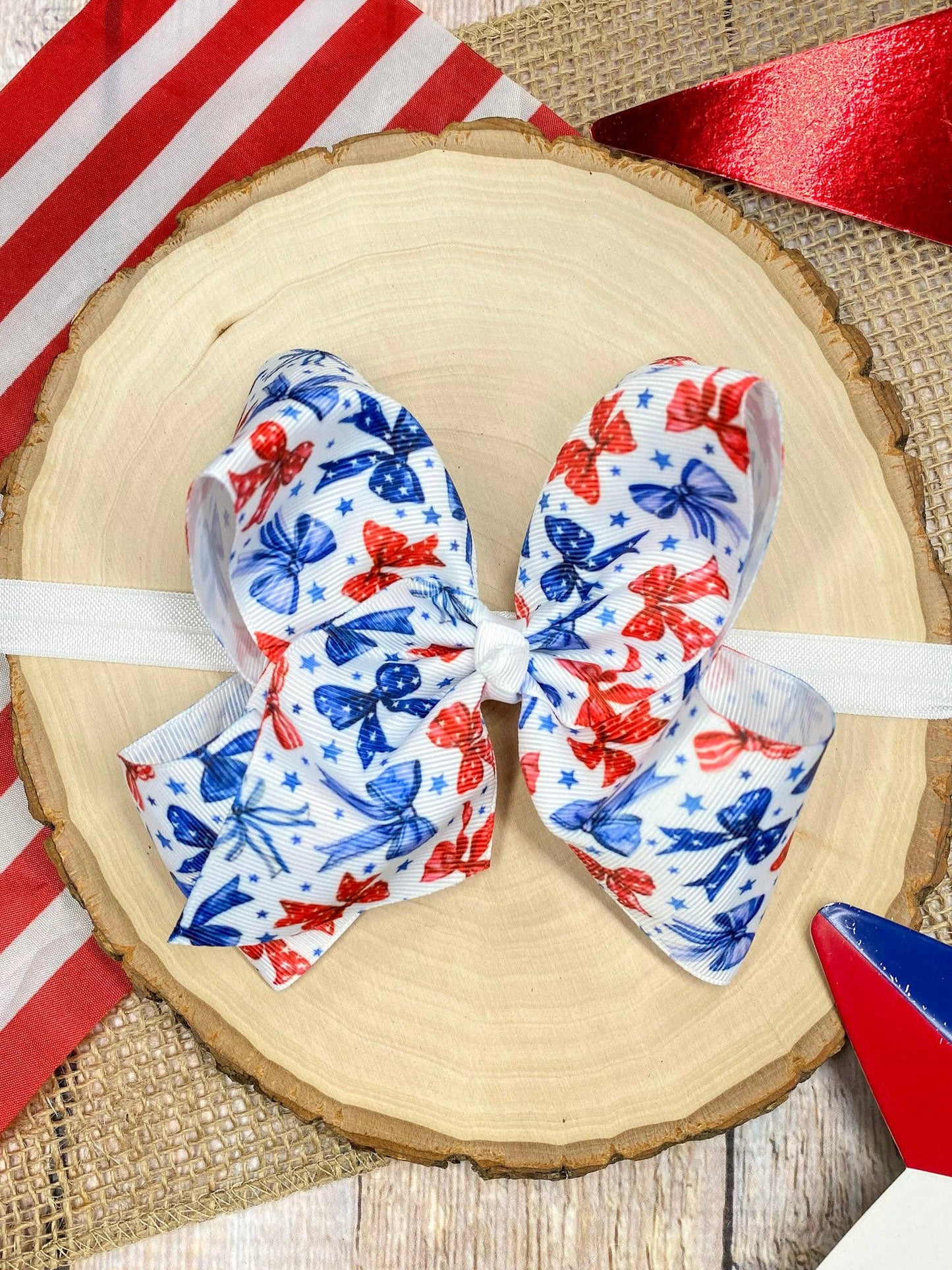 The Hair Bow Company - Red White & Blue Bow Print Classic Hair Bow | Clip or Headband