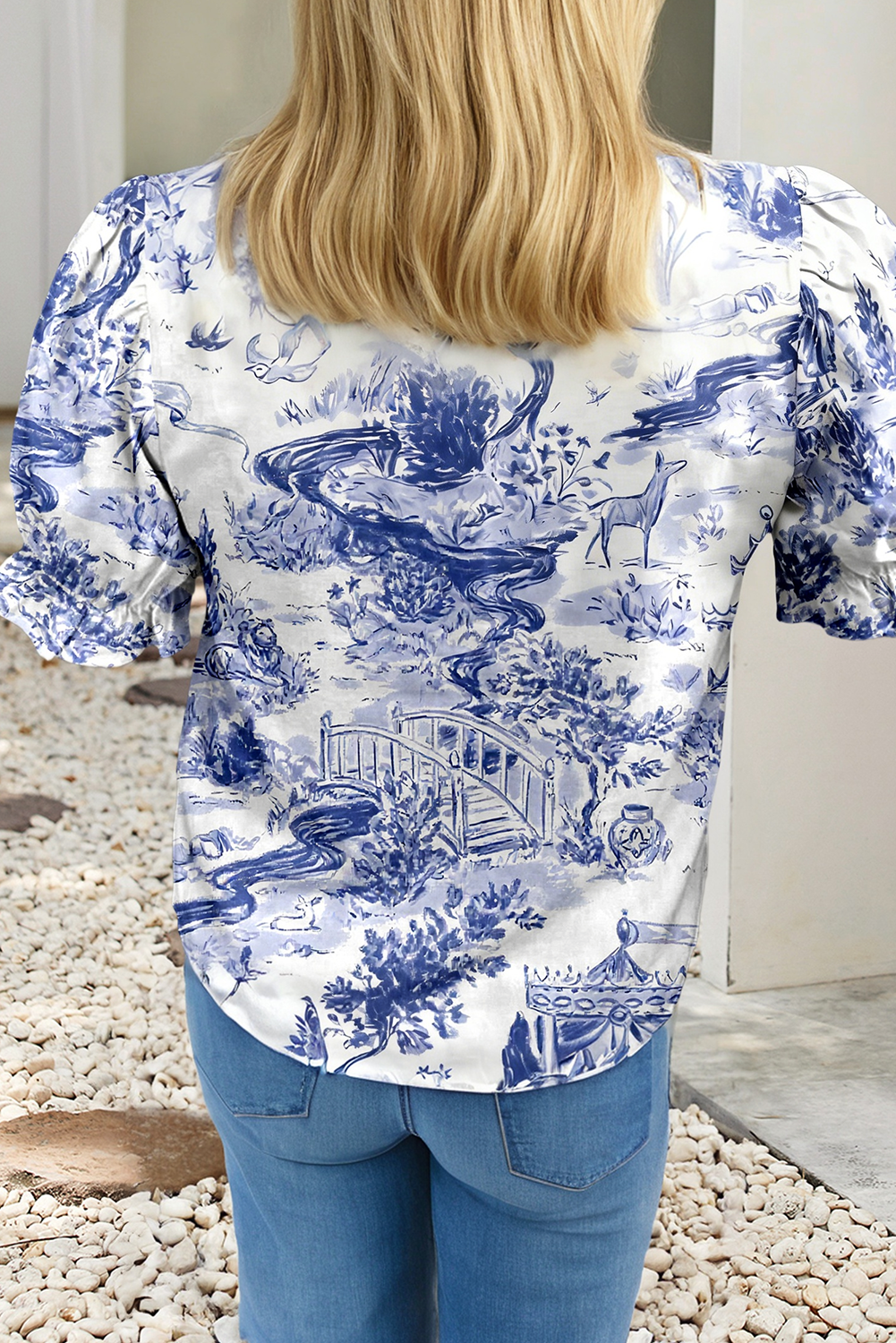 Little Daisy Closet - LDC Wild Animal Paradise Striped Detail V Neck Blouse