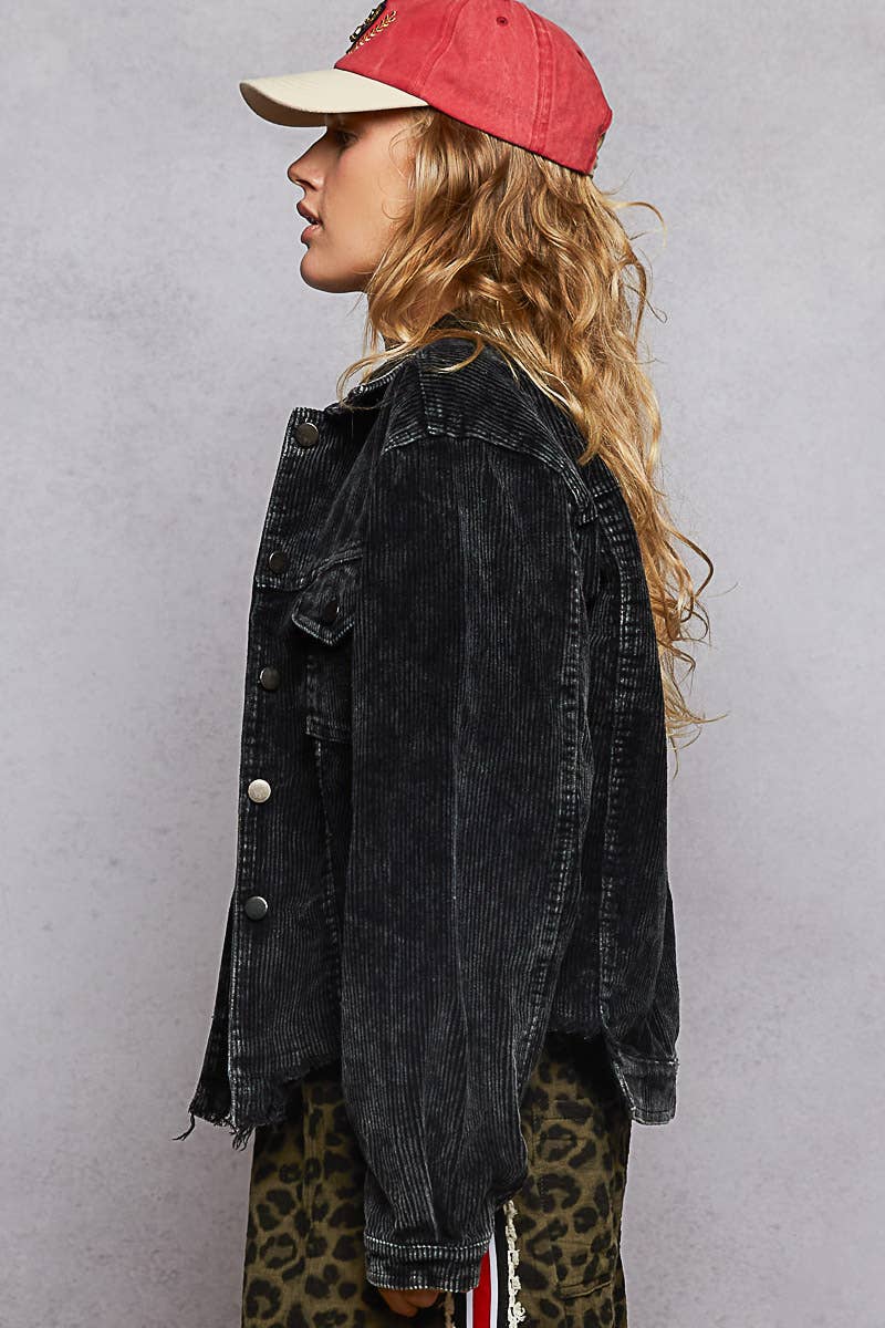 Pol Clothing - Pocket Front Button Down Corduroy Trucker Jacket SALE