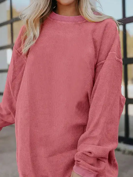Lovesoft - Orange Long Sleeve Ribbed Corded Oversized Sweatshirt