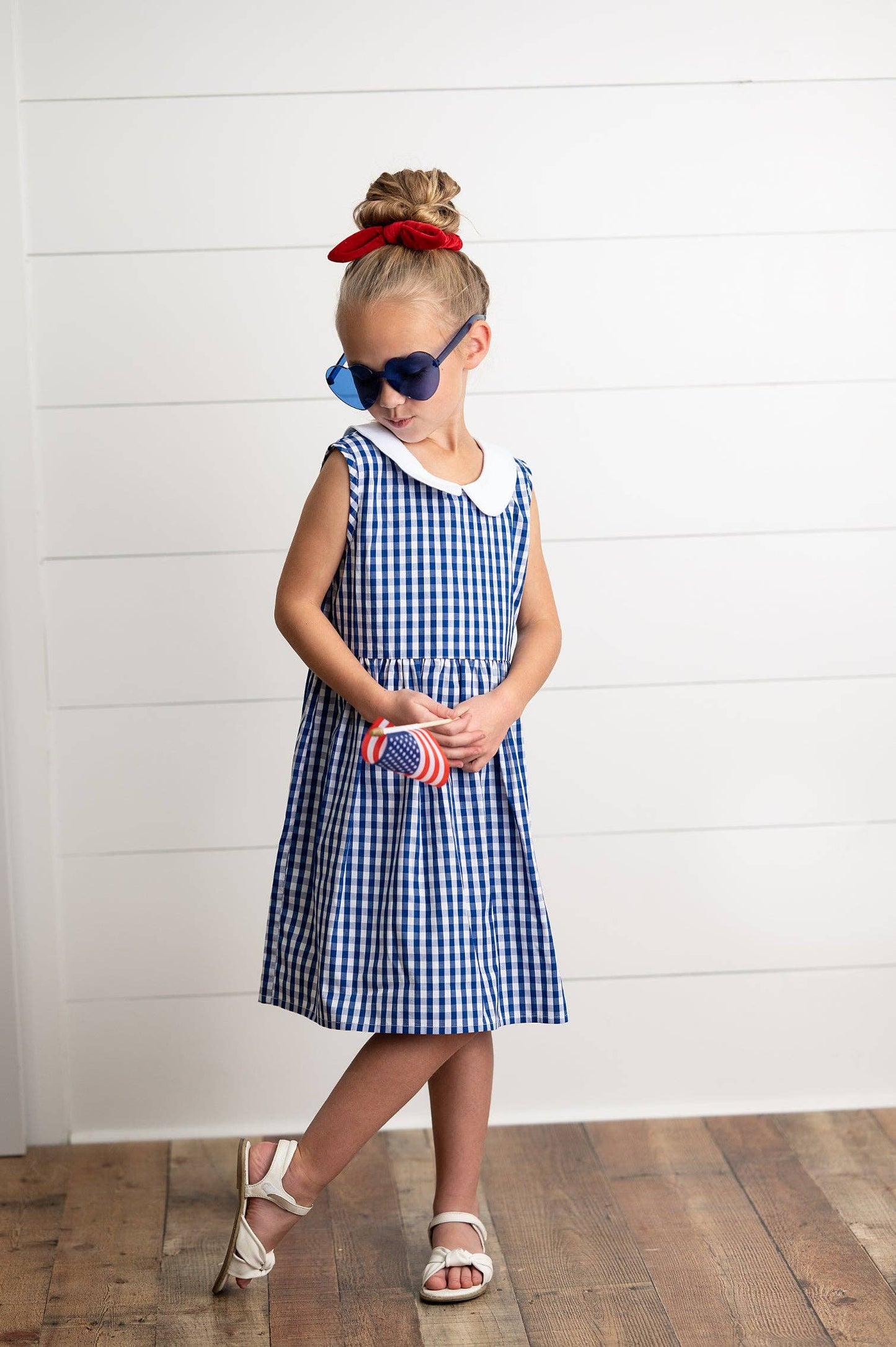 Wren & James - Kids Navy Check Gingham Peter Pan Collar Spring Summer Dress