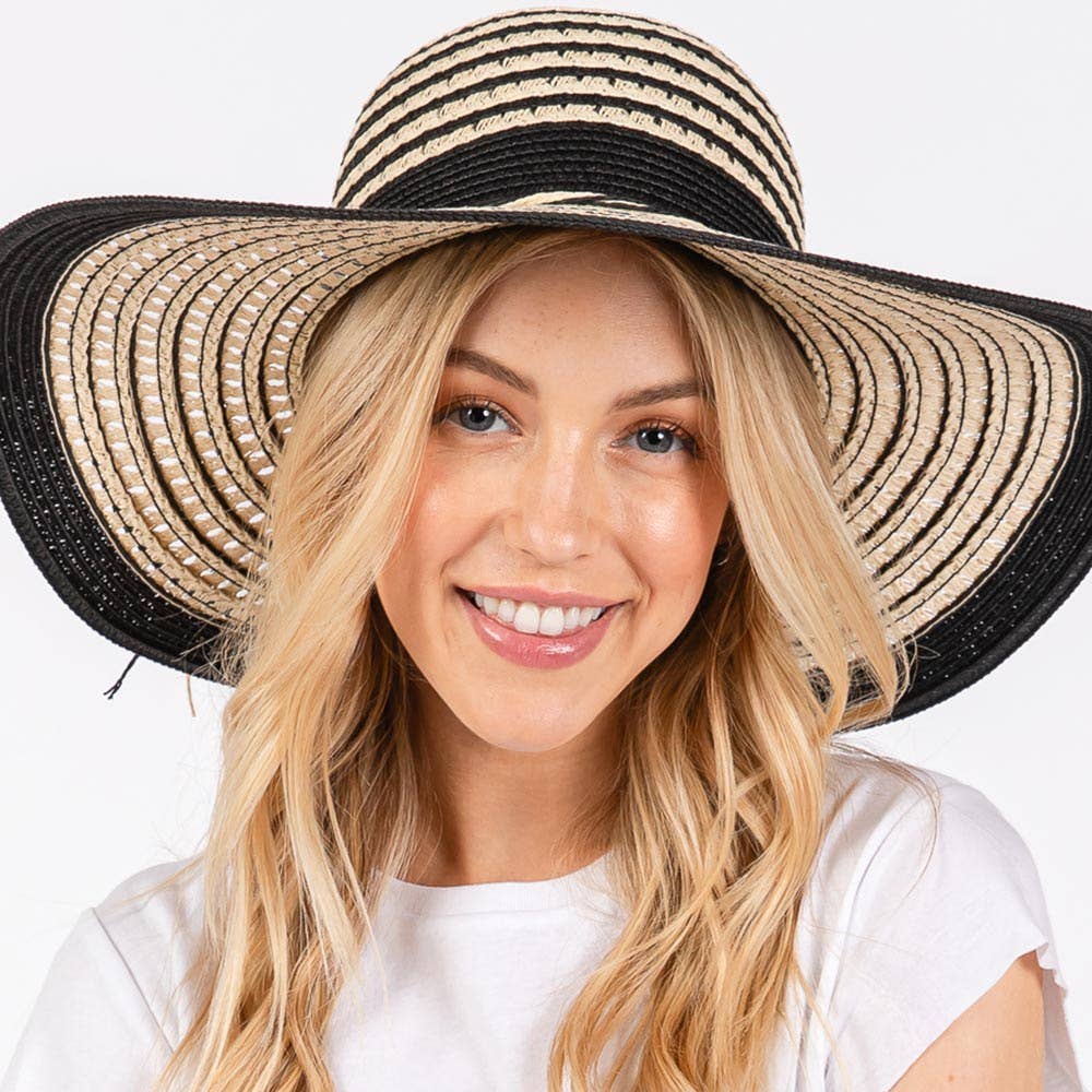 Sensibling Corp. - Striped Pattern Wide Brim Floppy Sun Hat