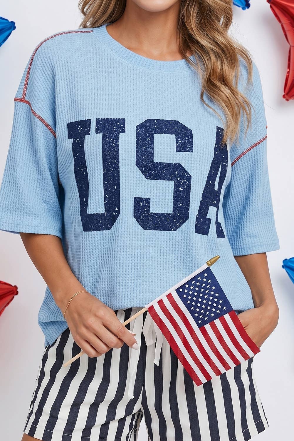Little Daisy Closet - LDC 4th of July USA Graphic Half Sleeve Ribbed Top | S-4X