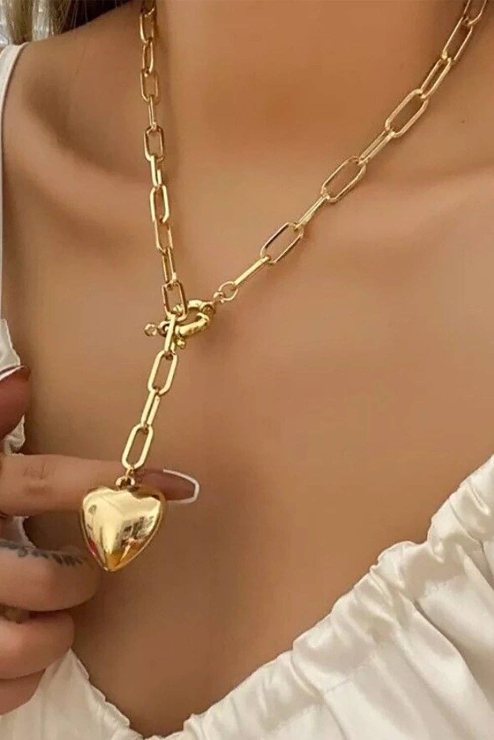 Lovesoft - Gold Plated Paperclip Chain 3D Heart Pendant Necklace