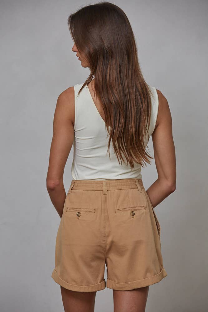 By Together - L5597 | Cotton Pleated Front Relax Fit Wide Leg Shorts