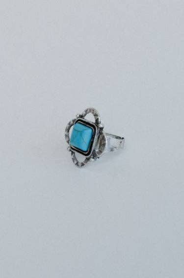 Three Bird Nest - Whimsical Square Ring - Turquoise