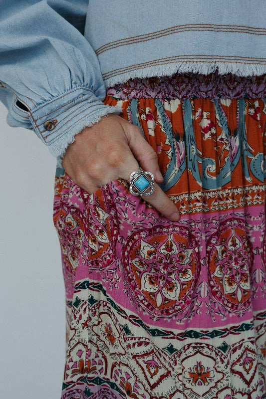 Three Bird Nest - Whimsical Square Ring - Turquoise