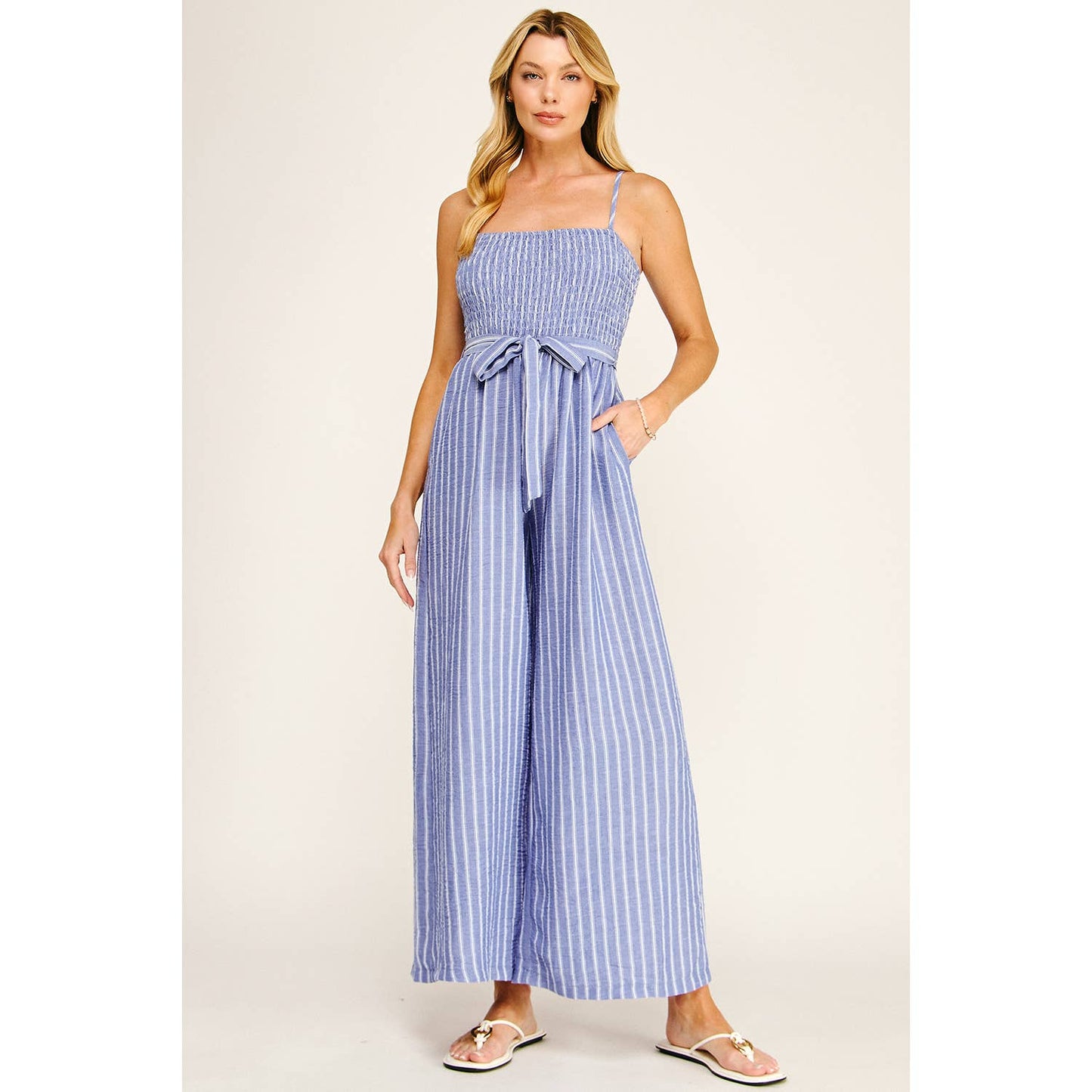 Winslow Collection - COASTAL STRIPE SMOCKED WIDE LEG JUMPSUIT