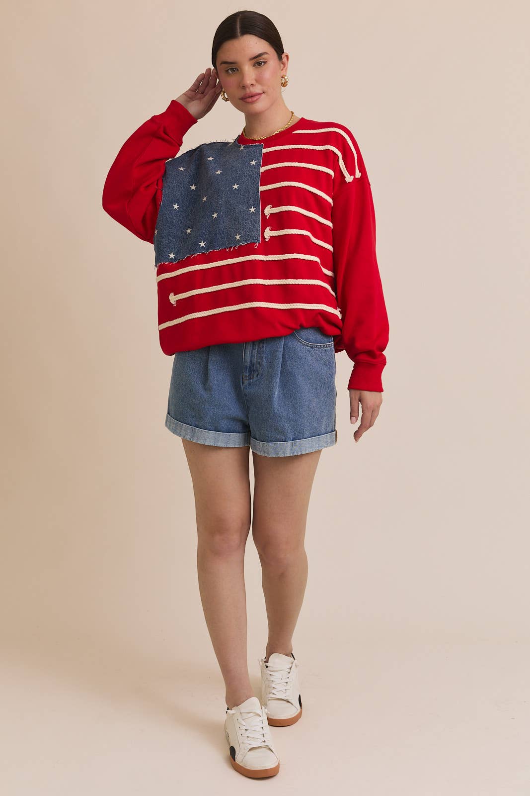 GILLI - CREW NECK LONG SLEEVE "USA FLAG" NOVELTY SWEATSHIRT