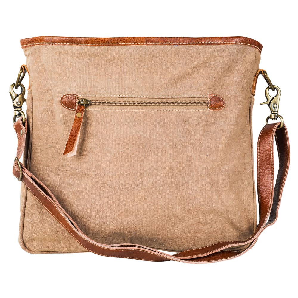 Clea Ray Canvas Bags & Clothing - Vintage Tapestry Fabric With Leather Trim And Zipper Closure