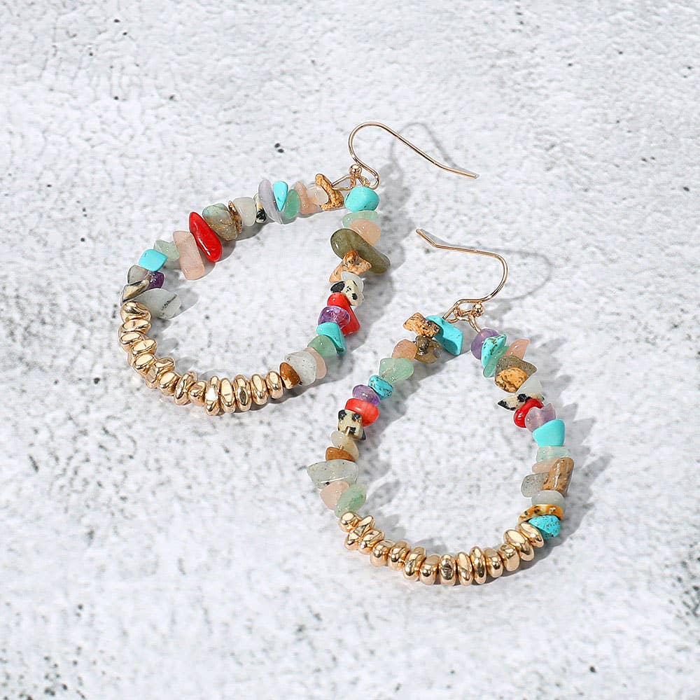 Sensibling Corp. - Natural Stone Metal Beaded Teardrop Dangle Earrings
