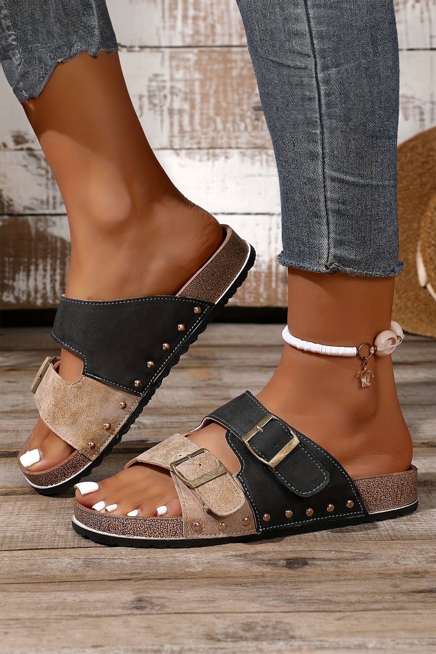 Little Daisy Closet - LDC Western Suede Rivet Hollow Out PU Leather Slip-on Shoes