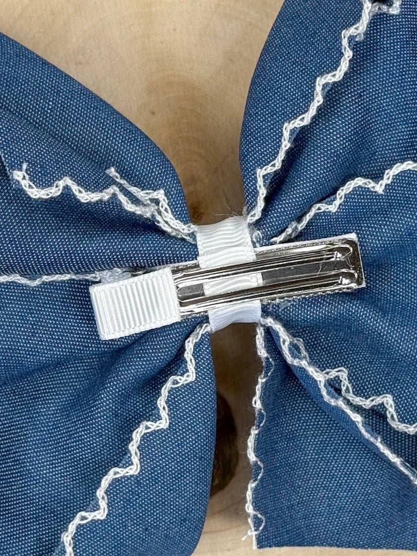 The Hair Bow Company - Denim Moonstitch Hair Bow | Clip or Headband