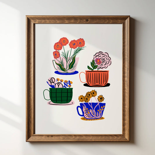 Tara Reed - Floral Tea Cups 8" x 10" Art Print