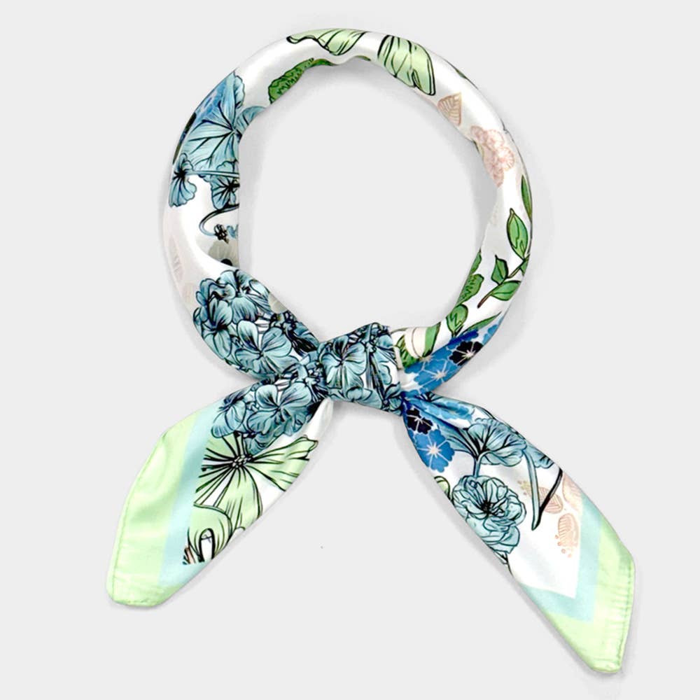 Sensibling Corp. - Earthy Floral Garden Printed Square Silky Satin Scarf