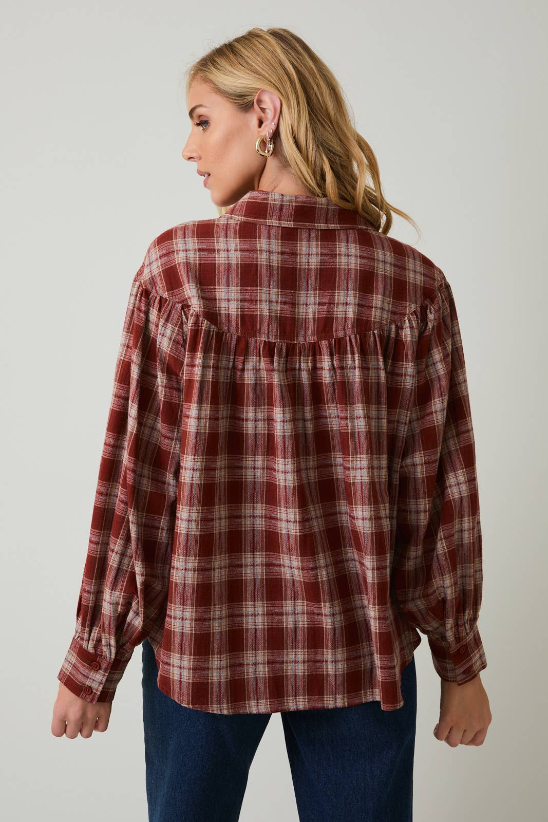 Sunday Edition by LE LIS - BALLOON SLEEVE BUTTON UP PLAID FLANNEL SHIRT