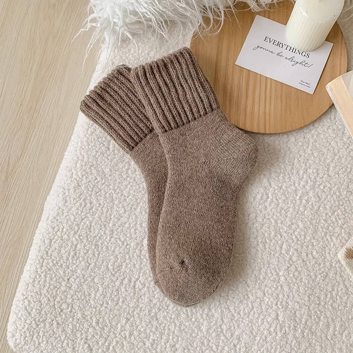 ACCITY - Brown Thick Crew Socks Women Winter Warm Cozy_CWMS02814