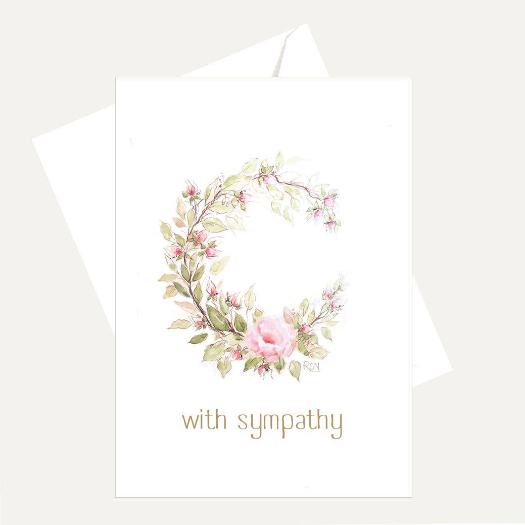 Bellflower Girl - With Sympathy | Pink Rose Wreath | Friendship Sympathy Card