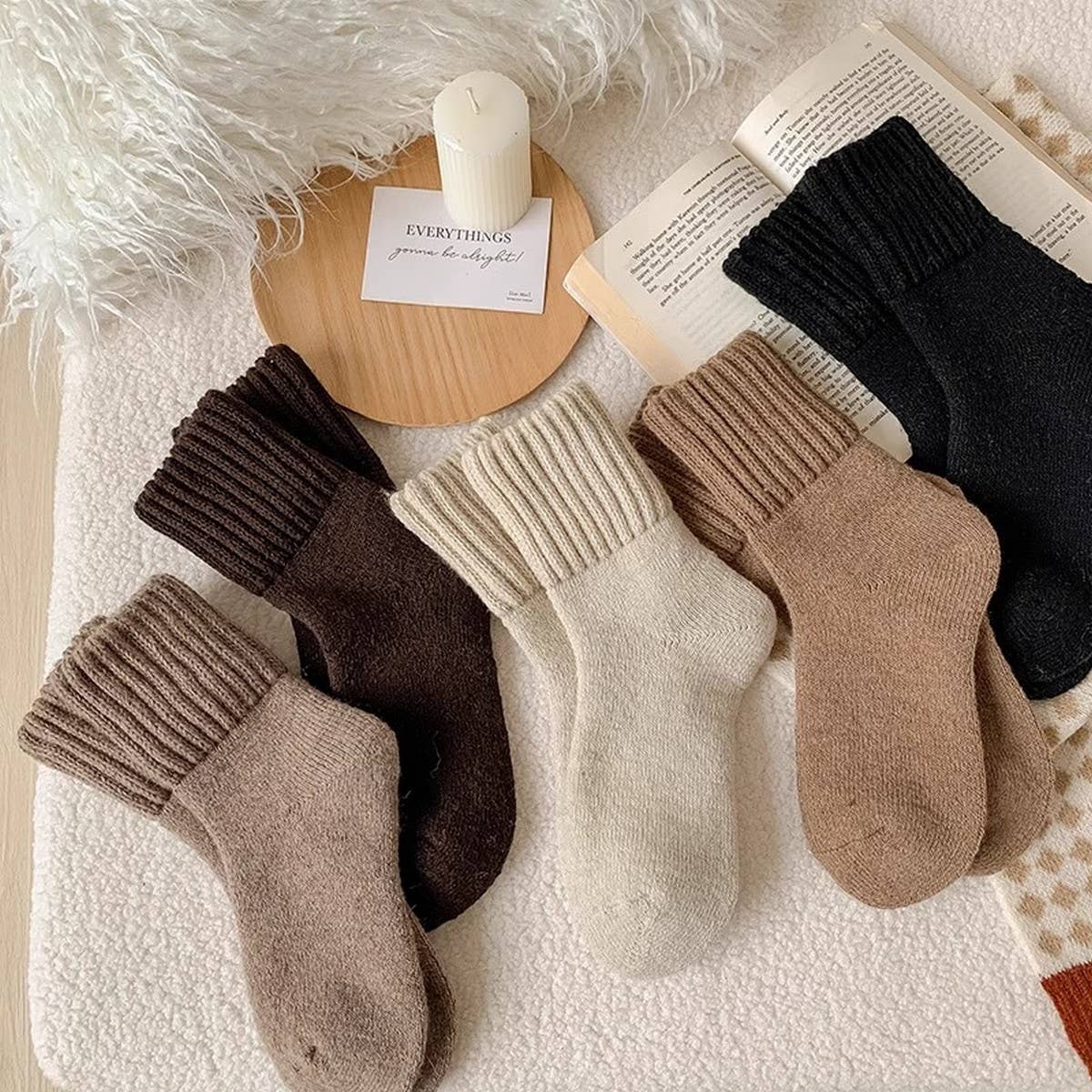ACCITY - Brown Thick Crew Socks Women Winter Warm Cozy_CWMS02814